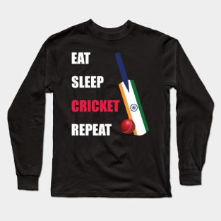 Eat Sleep Cricket Repeat India Flag Long Sleeve T-Shirt